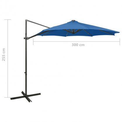 Frithngende parasol med stang og LED azurbl 300 cm , hemmetshjarta.dk