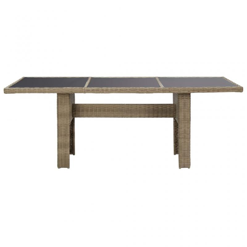 Spisebord til have 200x100x74 cm brunt glas og kunstrattan , hemmetshjarta.dk