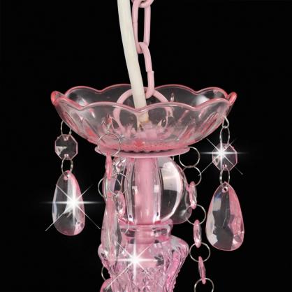 Lysekrone med perler pink rund 3 x E14 , hemmetshjarta.dk