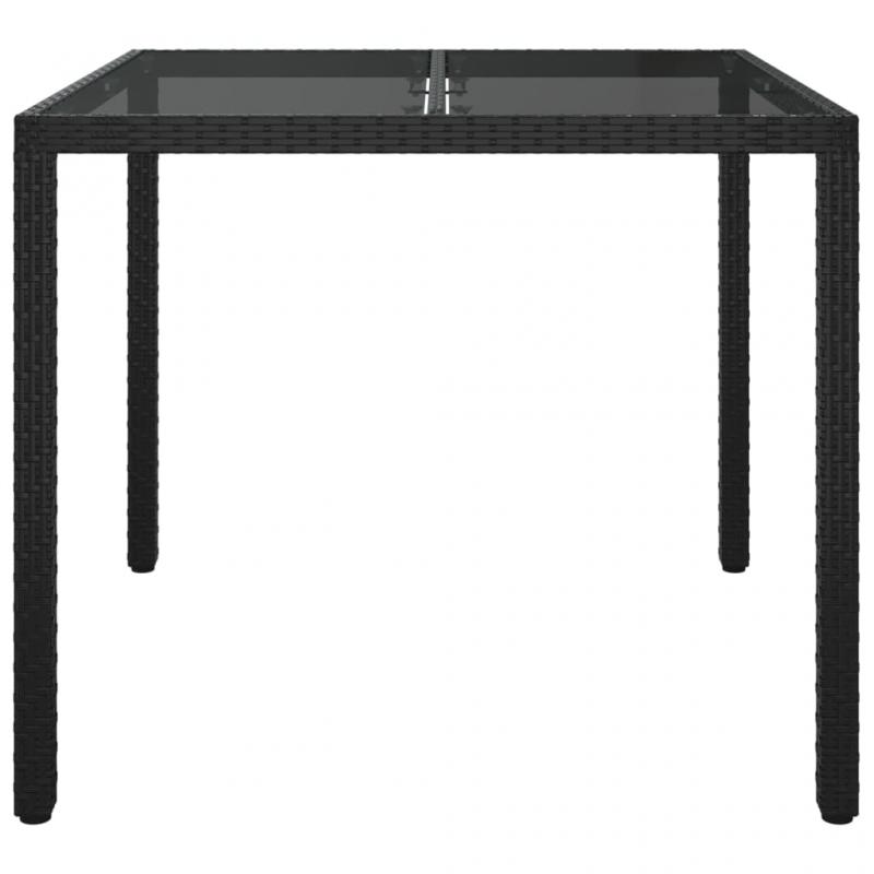 Spisebord til havehrdet glas 90x90x75 cm og kunstrattan sort , hemmetshjarta.dk