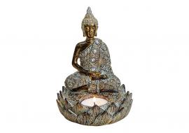 Dekoration Buddha brun fyrfadsstage polyresin (B/H/D) 11x15x11cm , hemmetshjarta.dk