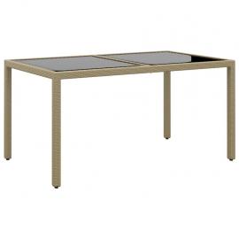 Spisebord til havehærdet glas 150x90x75 cm og syntetisk rattan beige , hemmetshjarta.dk