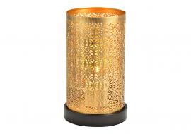 Lanterne på træbund metal guld (B/H/D) 13x23x13cm , hemmetshjarta.dk