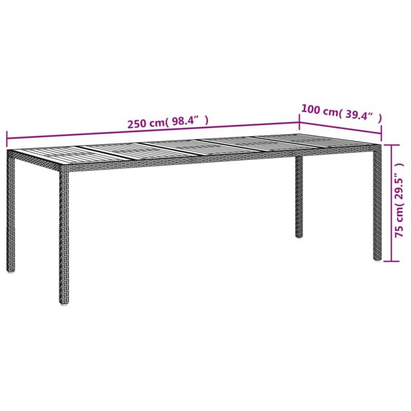 Spisebord til have 250x100x75 cm gr kunstrattan , hemmetshjarta.dk