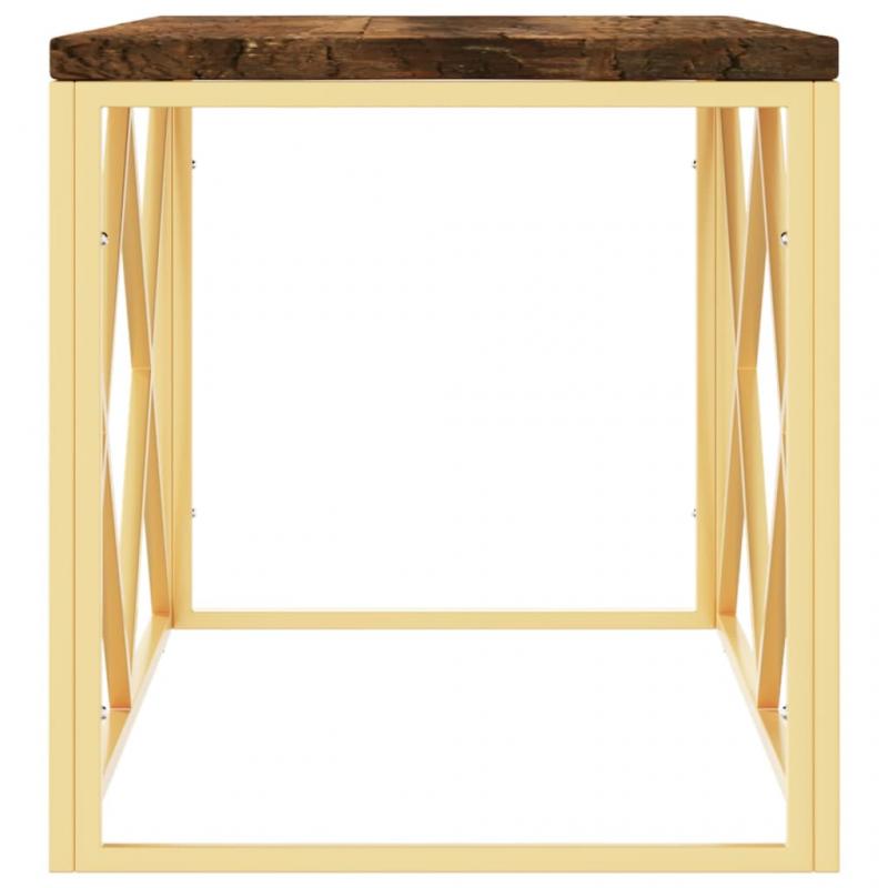 Sofabord rustfrit stl guld og massivt genbrugstr 110x45x45 cm , hemmetshjarta.dk