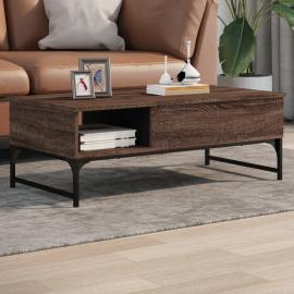 Sofabord 100x50x35 cm løftbart brunt egetræ og metal , hemmetshjarta.dk