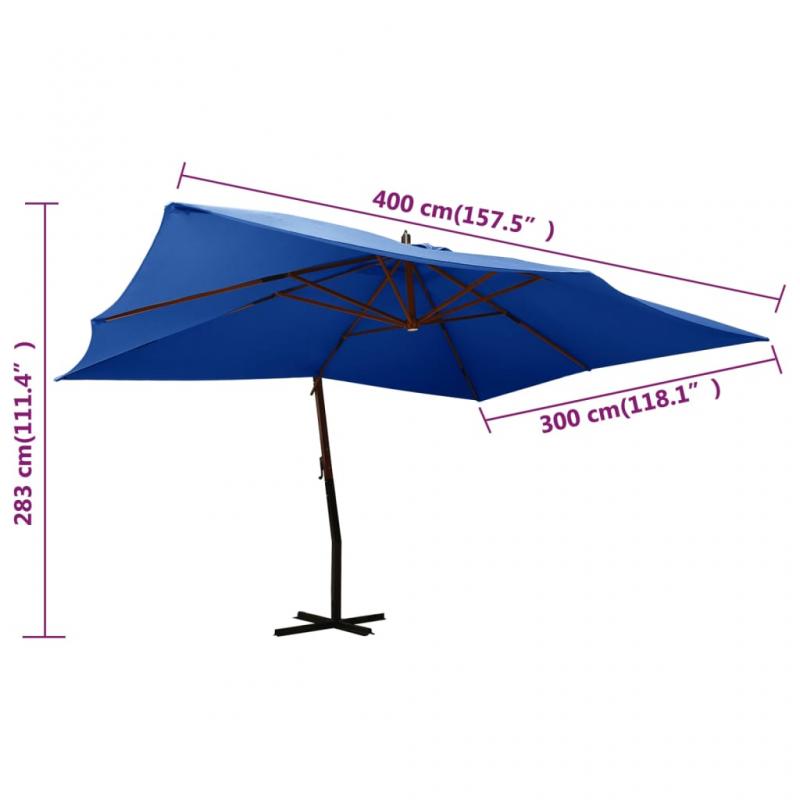Frithngende parasol med trstang 400x300 cm azurbl , hemmetshjarta.dk