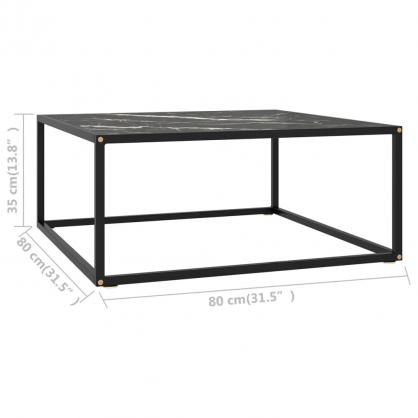 Sofabord hrdet glas sort marmorglas 80x80x35 cm , hemmetshjarta.dk