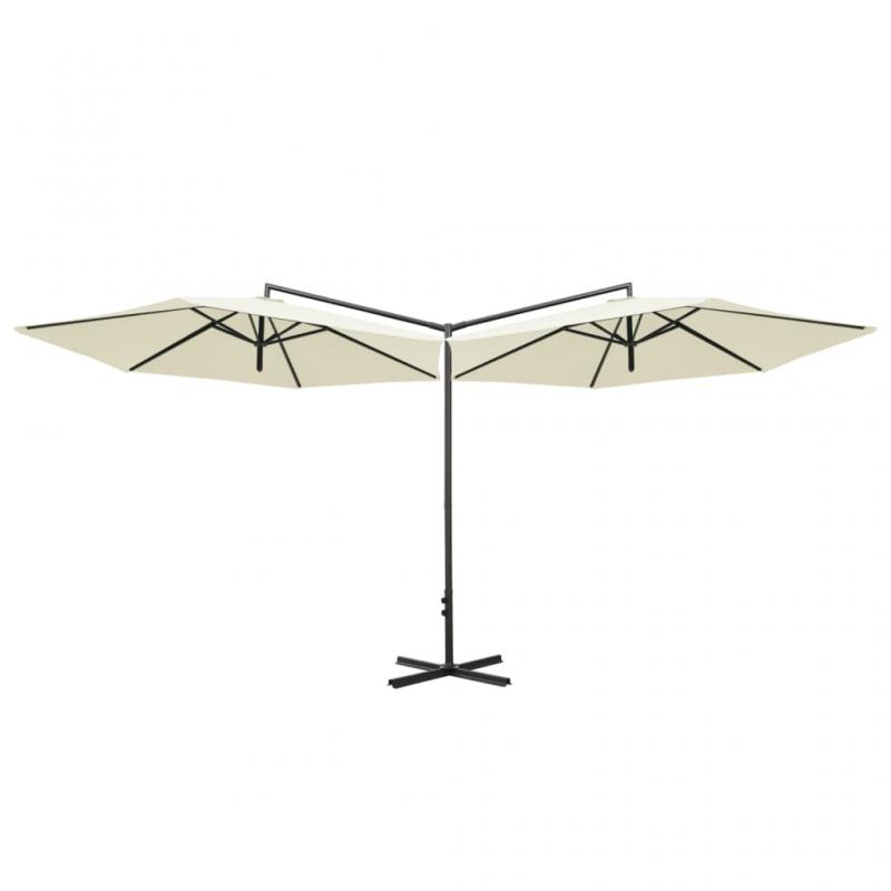 Dobbelt parasol med stlstang sandfarvet 600 cm , hemmetshjarta.dk