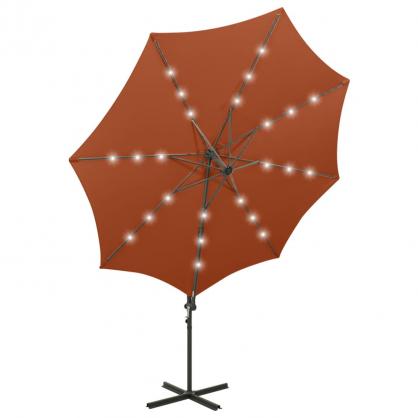 Frithngende parasol med stang og LED terracotta 300 cm , hemmetshjarta.dk