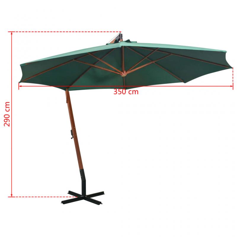 Frithngende parasol med trstang 350 cm grn , hemmetshjarta.dk