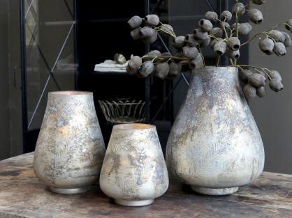 Vase med mnster antik mocca H21/D15 cm , hemmetshjarta.dk