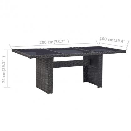 Spisebord til have med glasplade 200x100x74 cm sort kunstrattan , hemmetshjarta.dk