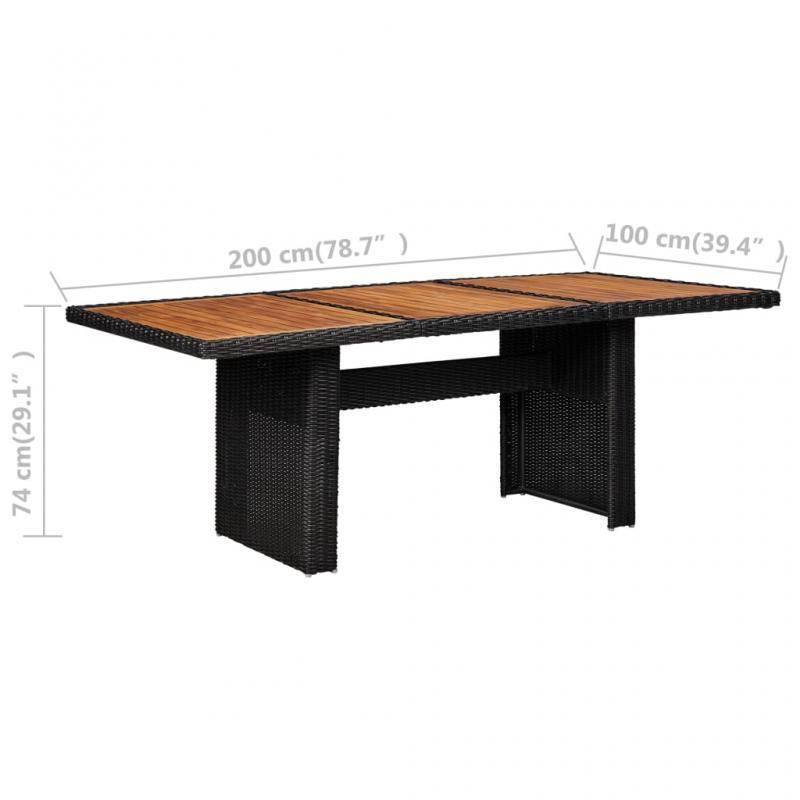 Spisebord til have 200x100x74 cm sort kunstrattan , hemmetshjarta.dk
