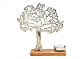Lysestage Træ på mangotræ base, sølv (B/H/D) 31x33x8cm , hemmetshjarta.dk