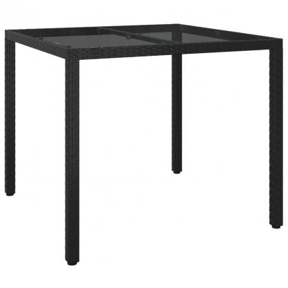 Spisebord til havehrdet glas 90x90x75 cm og kunstrattan sort , hemmetshjarta.dk