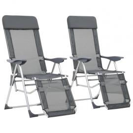 Campingstole foldbare 2 stk med fodstøtte tekstil grå , hemmetshjarta.dk