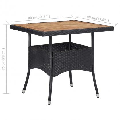 Spisebord til have 80x80x75 cm sort kunstrattan og massiv akacie , hemmetshjarta.dk