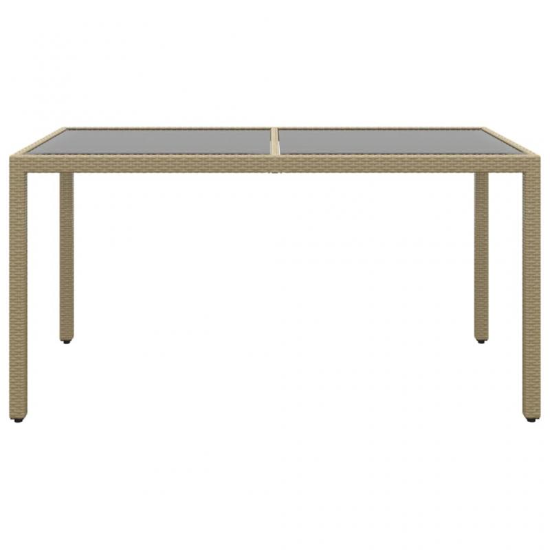 Spisebord til havehrdet glas 150x90x75 cm og syntetisk rattan beige , hemmetshjarta.dk