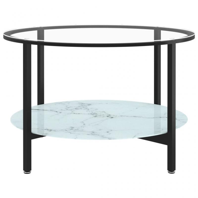 Sofabord hrdet glas sort og hvid marmor 70 cm , hemmetshjarta.dk