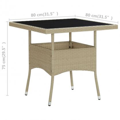 Spisebord til have med glasplade 80x80x75 cm beige syntetisk rattan , hemmetshjarta.dk