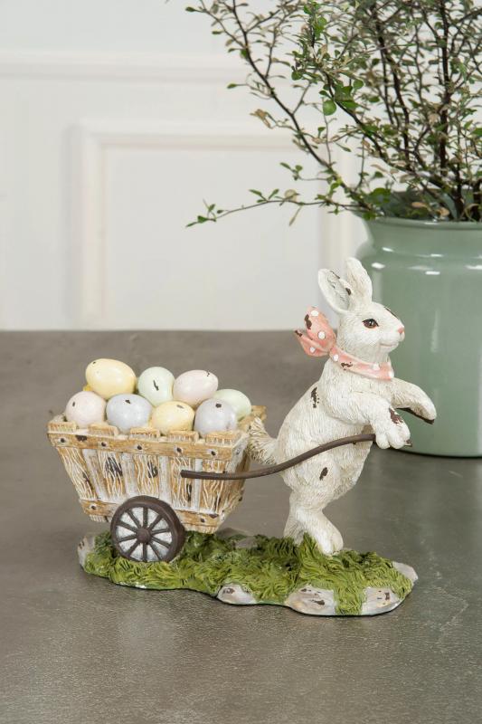 A Lot Decoration - Pskedekoration Hare drar Egg Vogn Polyresin 23x9x20cm , hemmetshjarta.dk