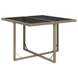 Spisebord til have 109x107x74 cm beige kunstrattan og glas , hemmetshjarta.dk