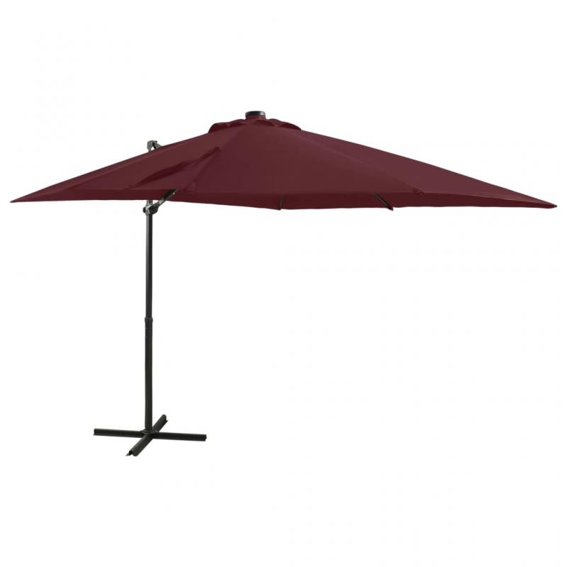 Frithngende parasol med stang og LED bordeaux 250 cm , hemmetshjarta.dk