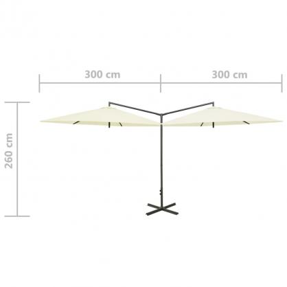 Dobbelt parasol med stlstang sandfarvet 600 cm , hemmetshjarta.dk