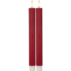 Star Trading - Batteri LED Antique lys 2-pack Flame Stripe Rød 25cm , hemmetshjarta.dk