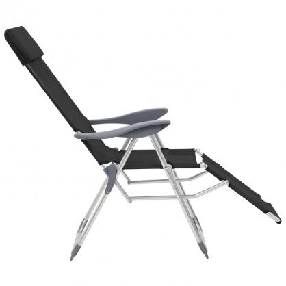 Campingstole foldbare 2 stk med fodsttte tekstilen sort , hemmetshjarta.dk