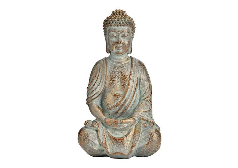 Dekoration Buddha antik guld siddende polyresin (B/H/D) 14x25x10cm , hemmetshjarta.dk