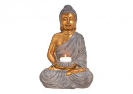 Dekoration Buddha guld fyrfadsstage polyresin (B/H/D) 28x41x22cm , hemmetshjarta.dk