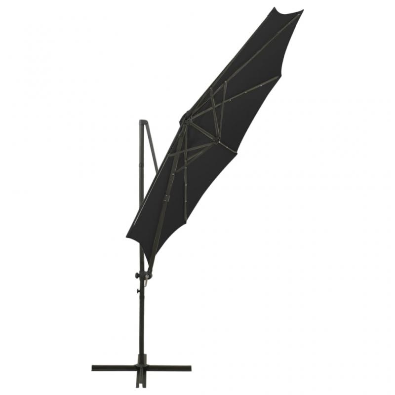 Frithngende parasol med stang og LED sort 300 cm , hemmetshjarta.dk