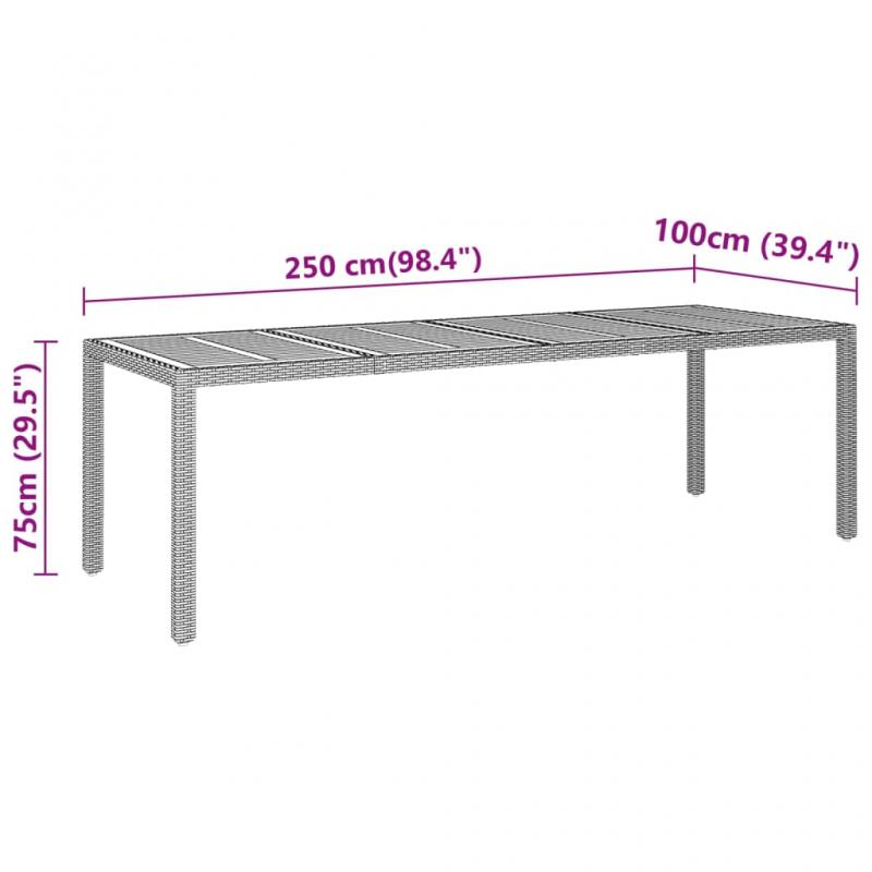Spisebord til have 250x100x75 cm akacietr og kunstrattan sort , hemmetshjarta.dk