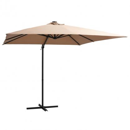 Frithngende parasol med stang og LED taupe 250x250 cm , hemmetshjarta.dk