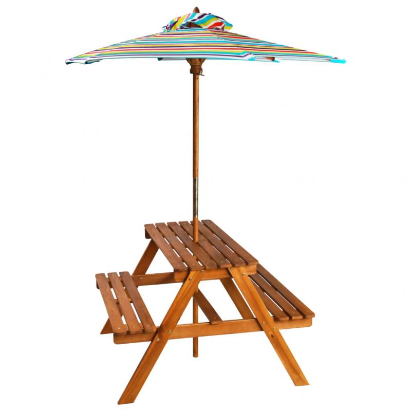 Picnicbord til brn med parasol 79x90x60 cm massivt akacietr , hemmetshjarta.dk
