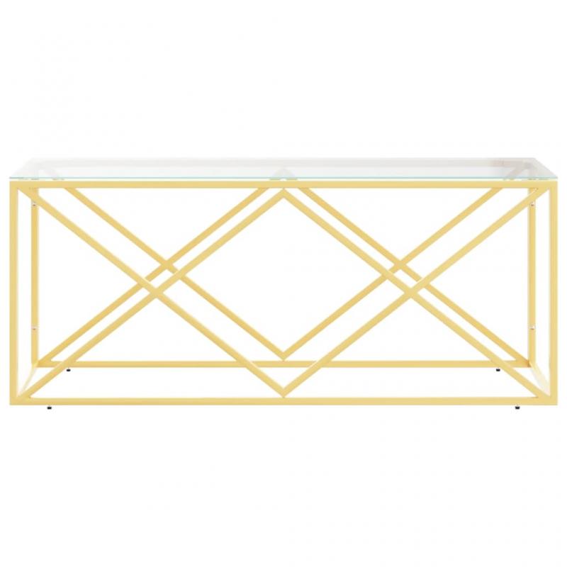 Sofabord rustfrit stl guld og hrdet glas 110x45x45 cm , hemmetshjarta.dk