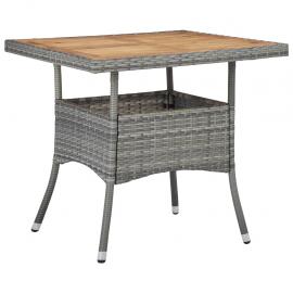 Spisebord til have 80x80x75 cm grå kunstrattan og massiv akacie , hemmetshjarta.dk