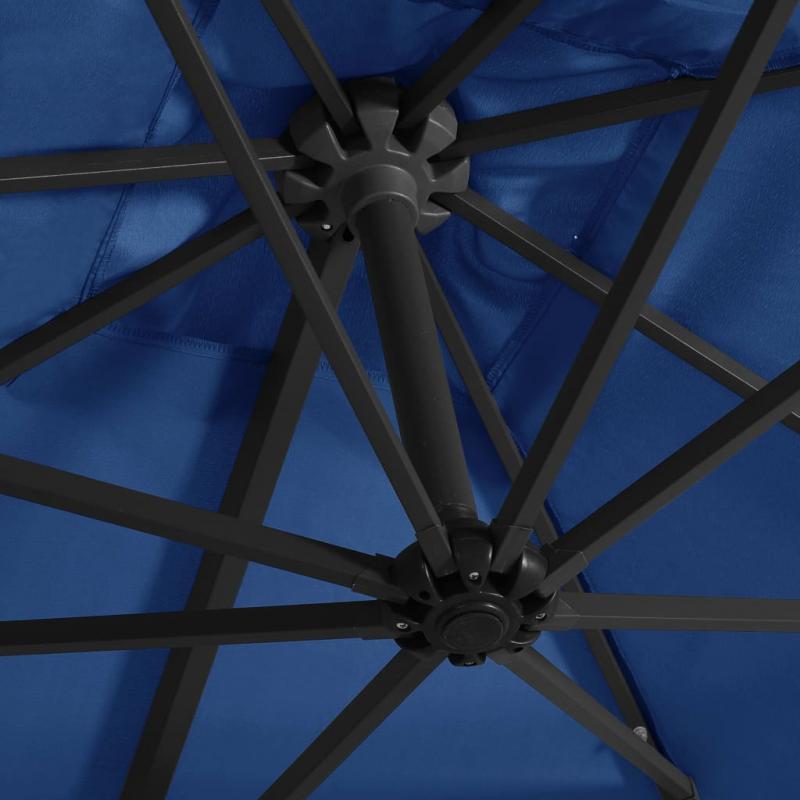 Frithngende parasol med stang og LED azurbl 250x250 cm , hemmetshjarta.dk