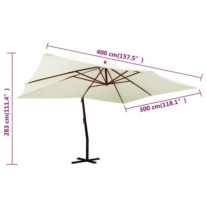 Frithngende parasol med trstang 400x300 cm sandhvid , hemmetshjarta.dk