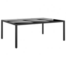Spisebord til havehærdet glas 200x150x75 cm og kunstrattan sort , hemmetshjarta.dk