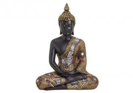 Dekoration Buddha sort guld polyresin (B/H/D) 21x27x12 cm , hemmetshjarta.dk
