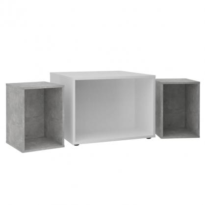Sofabord 67,5x67,5x50 cm med 2 sideborde hvid og beton , hemmetshjarta.dk