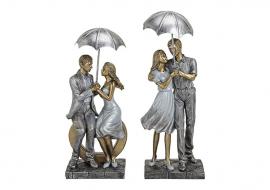Dekoration Kærlighedspar med paraply polyresin sølv 2-pack (B/H/D) 11x26x9 cm , hemmetshjarta.dk