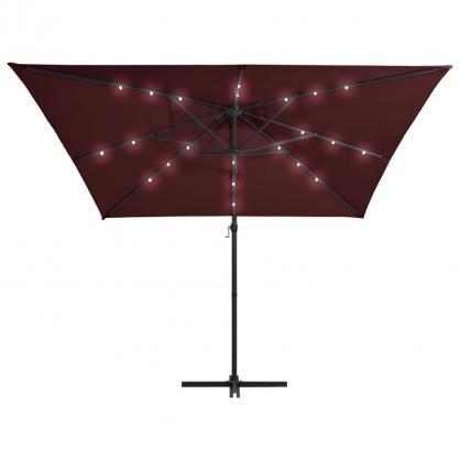 Frithngende parasol med stang og LED bordeaux 250x250 cm , hemmetshjarta.dk