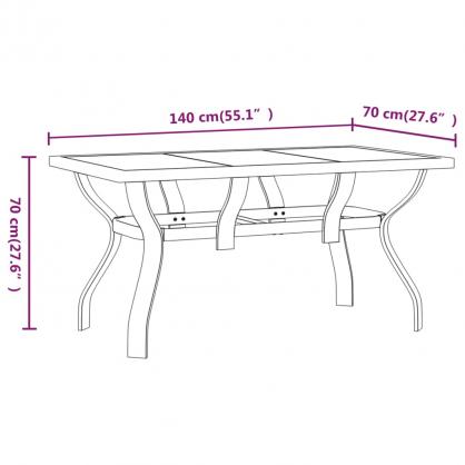 Spisebord til have med glasplade 140x70x70 cm sort stl , hemmetshjarta.dk