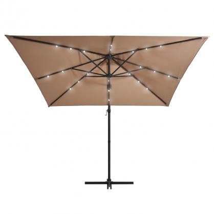 Frithngende parasol med stang og LED taupe 250x250 cm , hemmetshjarta.dk