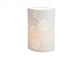 Bordlampe Porcelæn Ovale Blomster Hvid (B/H/D) 18x28x10cm uden pære , hemmetshjarta.dk