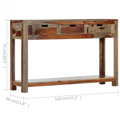 Aflastningsbord Konsolbord 120x30x75 cm med 3 skuffer massivt shesham tr , hemmetshjarta.dk